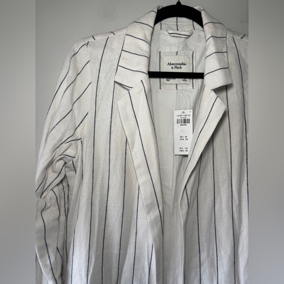 NEW Abercrombie & Fitch White Navy Pin Stripe Linen Blend Blazer‎ Size Medium - Picture 7 of 10